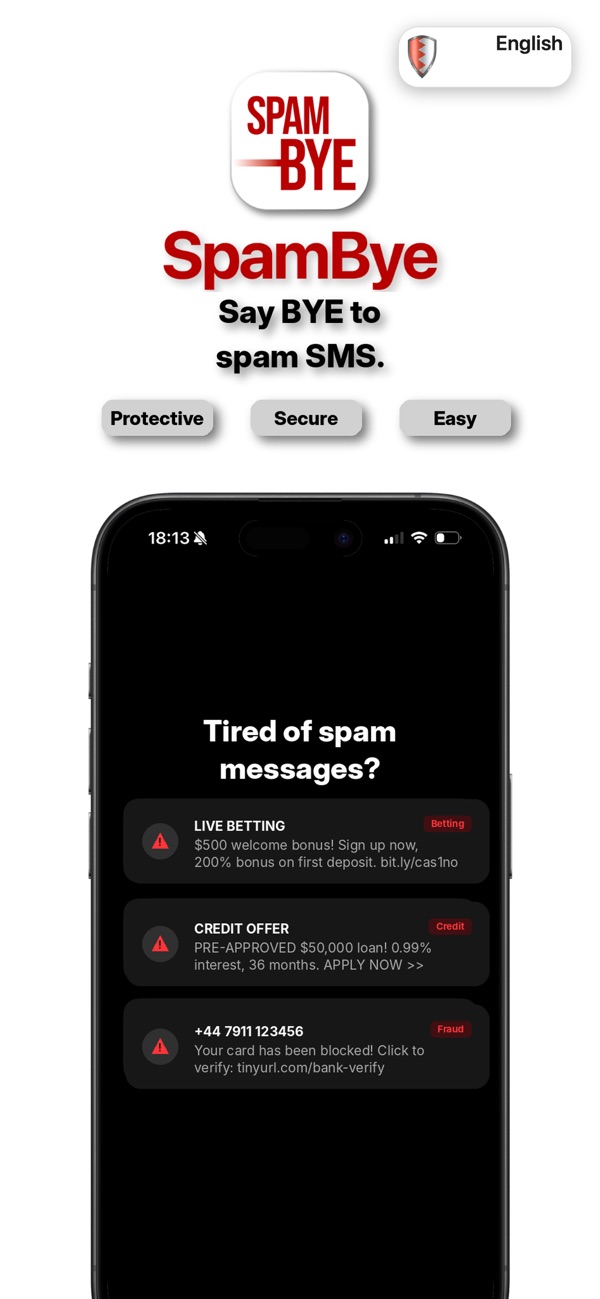 SpamBye’nin istenmeyen SMS mesajlarını filtreleme ekranı